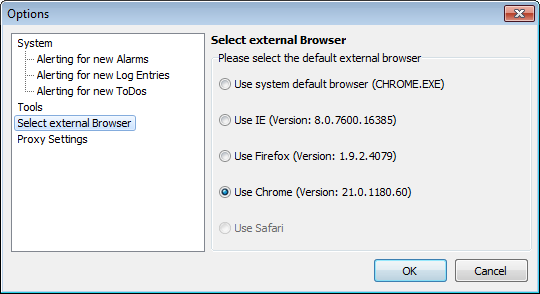 Enterprise Console Options Select External Browser